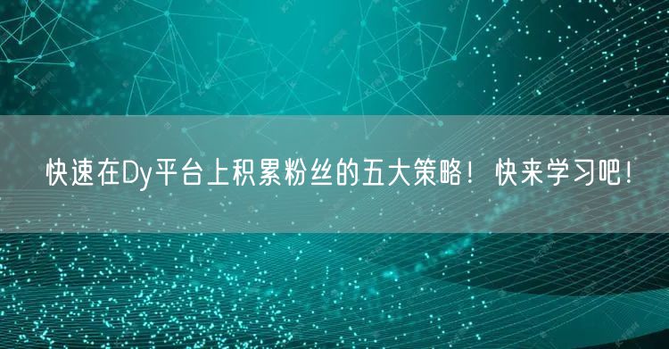快速在Dy平台上积累粉丝的五大策略！快来学习吧！