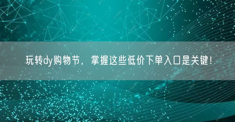 玩转dy购物节，掌握这些低价下单入口是关键！